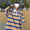 Polo de Hombre de Manga Corta a la Moda Marca Holgado Rayado de Media Manga Verano a la Moda Combinable Guapo Solapa Camiseta de Pareja
