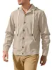 Camisa de Botones para Hombre de Algodón y Lino Casual Simple con Capucha de Manga Larga para Primavera y Otoño - Amazon Transfronterizo Europeo y Americano