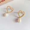 Nuevos Pendientes de Pin de Plata 925 Estilo Hong Kong Temperamento Francés Simple Retro Perla de Agua Dulce Corazón de Melocotón Pendientes para Mujer
