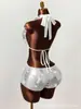 Pantalones Cortos de Una Pieza Sexy Elásticos con Lentejuelas, Estilo Nuevo Transfronterizo Europeo y Americano, de Cintura Baja, Ultracortos