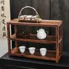 Suporte de panela de camada dupla de nogueira preta norte-americana Suporte de armazenamento de nogueira sul-americana Suporte de armazenamento de conjunto de chá kung fu Suporte de bule de areia roxa