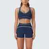 Nuevo conjunto de yoga de dos piezas transpirable, de alta elasticidad, ajustado, sin espalda y con bloques de color transfronterizos para deportes, running, fitness y yoga