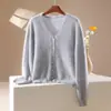 Cardigan de Tricô V-Neck de Lã Cashmere Novo Outono/Inverno Manga Longa Macio Cor Sólida Top Suéter de Lã Escovada