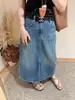 Saia Jeans Retrô de Cintura Alta de Alta Qualidade Estilo Novo de Verão para Mulheres, Midi com Fenda Emagrecedora Casual