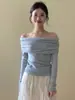 Estilo francês suave top de um ombro cor sólida macio feminino outono novo temperamento de desejo puro suéter de tricô ombro a ombro branco