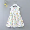 Vestido de princesa floral de verão para meninas Vestido de praia Vestido de colete de seda de algodão Vestido infantil Vestido de linha A