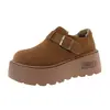 Sapatos Femininos de Algodão com Plataforma de Solado Grosso Outono Inverno Casuais Retro Sapatos Casuais Sapatos de Algodão Loafers Slip-on Aumentadores de Altura Novo Estilo 2026