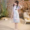 Falda Hanfu para Niñas Nuevo Verano Niñas Medianas y Grandes Vestido Modificado Cheongsam de Gasa Bordado Estilo Chino
