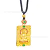 Collar con Colgante de Buda Incrustado de Diamantes Chapado en Oro de la Tienda de Oro Puzuo, Cadena para Suéter de Deidad Guardiana, Estilo Retro Chino