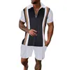 Comercio Transfronterizo Moda Tallas Grandes Cremallera Malla Camisa Polo Traje Impresión Digital 3D Ajustado Conjunto de Dos Piezas para Hombre