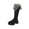 Botas altas de gamuza con plataforma gruesa, elásticas, adelgazantes, para mujer, nuevo modelo 2026, botas altas elásticas anchas de talla grande