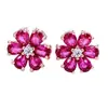 Pendientes Pequeños y Exquisitos de Corindón Rojo Fresco, Flor de Espinela Orquídea, Moda de Lujo Ligero, Pendientes Dulces Versátiles para Niñas