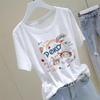 Camiseta de manga corta de algodón blanco con cuello redondo para mujer, estilo dopamina de verano 2024