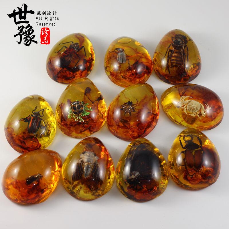 琥珀虫珀吊坠挂件 真昆虫蝎子蝴蝶标本蜜蜡吊坠 速卖通