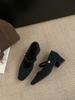 Sapatilhas Cinzas de Bico Quadrado com Salto Grosso para Mulheres Estilo Inverno Estilo Francês Com Pelúcia Salto Alto Mary Jane Sapatos de Pelo