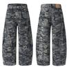 Muxi Clothing # Calça de Trabalho Camuflada Wide-Leg Estilo Retrô Americano Marca Tendência Modelagem Solta Jeans Cimitarra Calças Casuais Unissex
