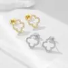 Pendientes de trébol de cuatro hojas estilo europeo y americano, de plata de ley 925, con diamantes, sencillos y huecos, de alta gama y de moda.