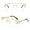 Gafas de sol de lujo de estilo nuevo transfronterizas europeas y americanas con cabeza de leopardo para mujer, Gafas de sol sin montura cuadradas con doble puente de metal para hombre