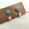 Novos Brincos de Pérola Natural de Água Doce com Pino de Prata S925 Brincos de Turquesa Brincos Modernos Versáteis Joias Populares