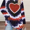 Top Estampado de Corazones Talla Grande, Elegante Top de Cuello Redondo Manga Larga para Primavera Verano Invierno, Ropa Talla Grande para Mujer Morado