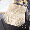 Ropa interior de encaje sin costuras de cintura alta para mujer, satén para contraer el abdomen y levantar las caderas, delgada, entrepierna de seda de morera transpirable, bóxer sexy para mujer