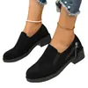 Zapatos Británicos de Moda 2026 para Mujer Talla Grande, Punta Redonda, Tacón Cuadrado con Decoración de Cremallera, Cómodos Slip-On para Exportación