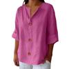 2025 Amazon Transfronterizo Europeo y Americano Primavera y Otoño Nueva Camiseta Holgada Cómoda Casual Cuello en V Top con Botones para Mujer