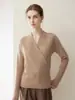 Nuevos estilos de otoño e invierno: Elegantes suéteres de cachemira para mujer, con escote cruzado, diseño holgado y cuello en V, perfectos como capa base