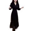 66908 Da Ai Mei Yi Yuan 2026 Primavera Cedo Novo Vestido Decote V Preto Costura Moda Emagrecedor Vestido Longo para Mulheres