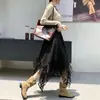 Nuevo Estilo Otoño 2026 Falda Larga de Mujer con Borlas, Encaje de Gamuza Asimétrico, Diseño en Capas y Acampanado