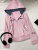 Sudadera con capucha y cremallera para mujer de otoño con estampado de lunares estilo americano, entallada en la cintura, corte slim, elegante, con bolsillos, al por mayor