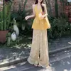 Conjunto de Moda de Verano 2026 para Mujer: Top Halter de Cuello en V y Cintura de Corbata y Pantalones Casuales Largos