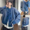 Novo suéter quente vintage casual listrado grosso de dupla face para outono e inverno, jaqueta de moda estilo casual para homens