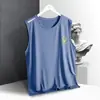 Chaleco de Seda de Hielo para Hombre, Estilo Delgado de Moda, Transpirable, de Secado Rápido, Chaleco Deportivo Casual de Hombro Ancho, Ropa de Abrigo, Camiseta sin Mangas de Cuello Redondo para Hombre para Verano