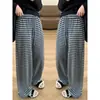 Pantalones Rayados Estilo Holgazán para Mujer Primavera y Otoño 2025 Nuevo Cintura Alta Caída Suelto Recto Casual Pierna Ancha Pantalón Largo