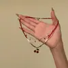 Nuevo Collar de Colgante de Cereza Roja de Cuentas Coloridas Dopamina Dulce Exquisito Versátil Hecho a Mano Cadena Doble para Clavícula