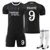 25-26 Uniforme de Treino do Real Madrid Preto Camisa de Futebol Infantil Número 9 Mbappe 7 Vinicius 15 Gueyer Conjunto de Camisa