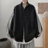 Chaqueta deportiva retro negra de tres rayas para hombre, abrigo cárdigan de marca casual americana moderna, nuevo otoño/invierno 2024