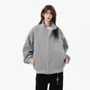 Chaqueta de lana de mezcla con cuello alto para hombre, primavera y otoño, holgada casual, tacto de alta gama, doble cremallera, cárdigan de color liso