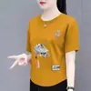 Camiseta de Manga Corta Suelta de Nuevo Estilo para Comercio Exterior Transfronterizo, Camiseta Casual Adelgazante con Estampado Estilo Chino para Mujeres de Mediana Edad y Mayores