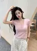 (92% algodão/8% elastano) Camiseta rosa de manga curta, 40 contagem, 210g de algodão puro, com meio colarinho abotoado
