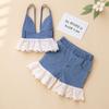 Ropa Infantil Transfronteriza, Ropa de Verano Nueva para Niños a la Moda, Shorts de Mezclilla con Encaje y Tirantes a la Moda, Trajes para Niñas