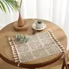 Mantel Cuadrado de Algodón y Lino Estilo Ins Transfronterizo con Encaje de Ganchillo, Hueco con Borlas, Mantel de Mesa Color Sólido Pastoral, Una Pieza Envío Directo