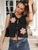 Chaleco para Mujer, Top Corto Casual Sexy de Tirantes con Lazo, Cárdigan de Encaje Bordado con Cordones