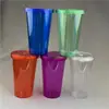 Copo Colorido Transparente Fashion Criativo Camada Única com Canudo Plástico para Bebida Fria Milkshake Copo de Bebida Acessível Presente de Evento Personalizável