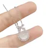 Pingente Pequeno Redondo Cabochão de Calcedônia Branca Natural de Alta Qualidade, Pingente de Colar com Pedra Ágata Branca Incrustada Banhado a Prata