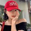 Gorra de Béisbol Roja con Letra Coreana para Mujer en Primavera y Verano, Ala Ancha, Cara Grande, Gorra Pequeña con Visera, Circunferencia de Cabeza Grande, Sombrero de Moda