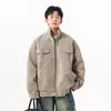 Chaqueta de Trabajo Retro Americana de Cuero PU Resistente con Cuello Alto Unisex Corte Limpio Detroit Holgada Abrigo de Moda para Pareja