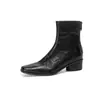 Botines cortos de piel de oveja de primera capa para mujer con tacón medio grueso, nuevo modelo de otoño, piel genuina, puntera cuadrada, cierre trasero, cómodos botines rojos cortos
