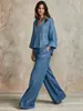 Conjunto de dos piezas para mujer de otoño e invierno, transfronterizo europeo y americano: camisa holgada y pantalones de pierna ancha, casual y a la moda para ir al trabajo, color liso, manga larga